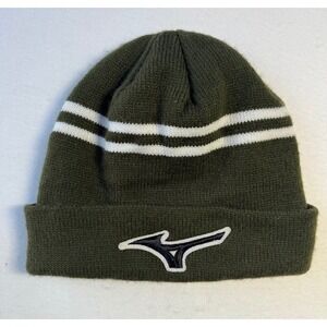 Adult Mizuno Beanie Winter Hat‎ Beanie Olive Green Striped EUC